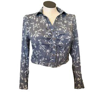 New Wallflower Floral Long Sleeve Crinkled Cropped Rayon Blouse, Top, Size XL